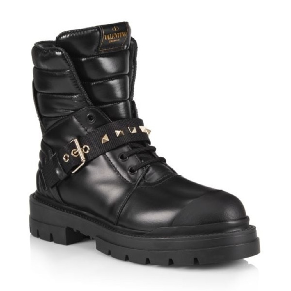 VALENTINO GARAVANI Rockstud Leather Combat Boots 39.5 Brand new in box